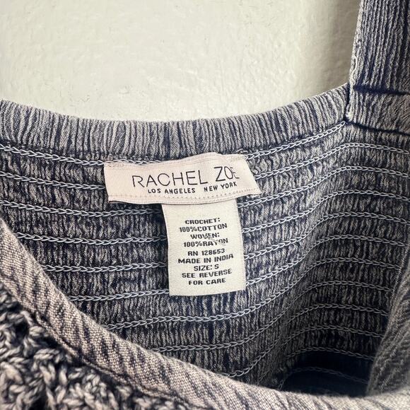 Rachel Zoe Boho Crochet Tank Top Sleeveless Woven Smocked Flowy Blue Small - Picture 5 of 5